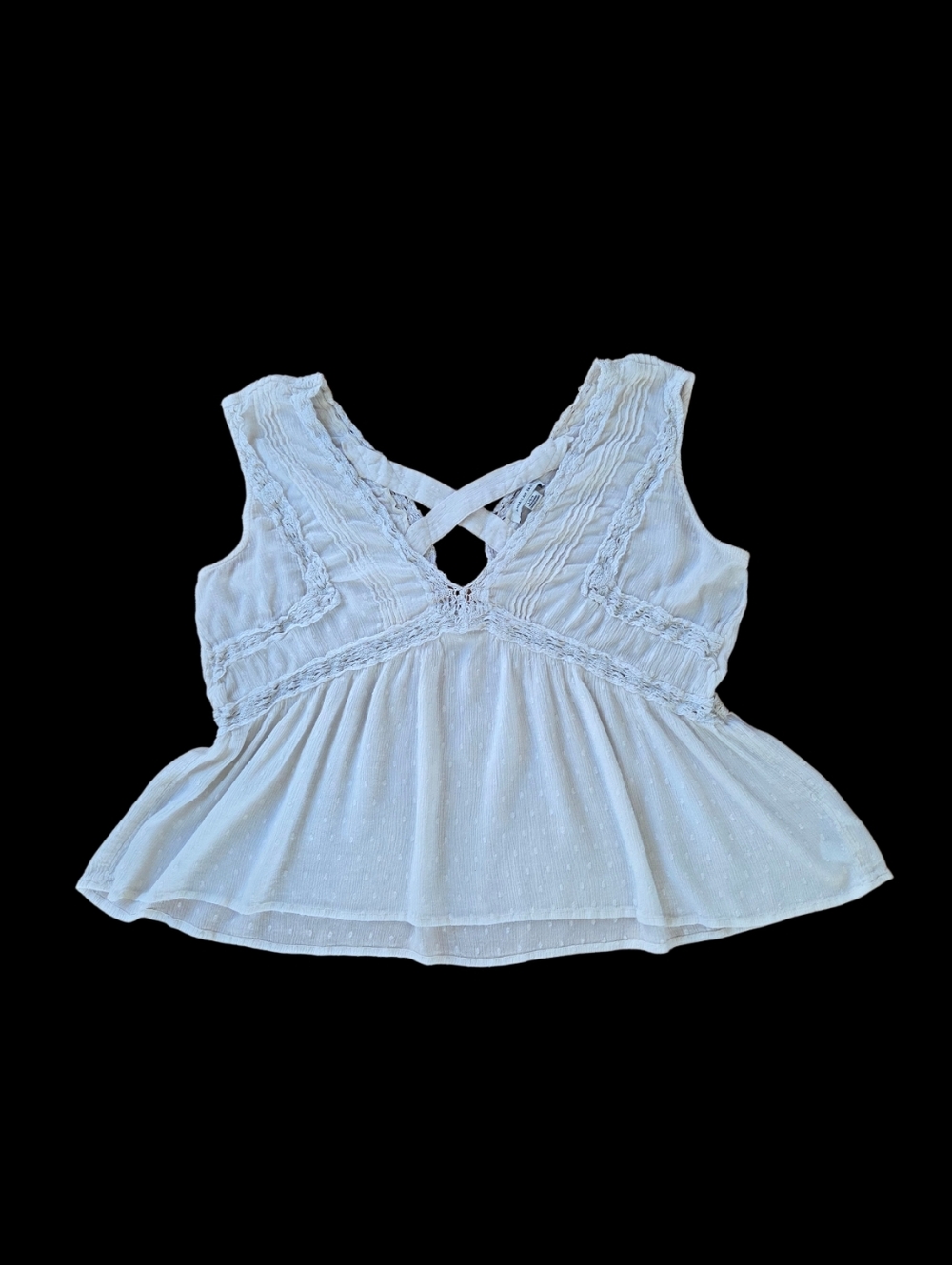 American Eagle Lace Shell Top Babydoll Tank Blouse Flowy Trapeze Gauzy Ivory L - Picture 2 of 13